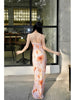 Flower Dyed Dream Chrysanthemum Skirt Elegant Pink Gentle Gradient New Chinese Style Original Halter Maxi Dress