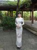 Landscape Lotus Wave Skirt New Chinese Style National Wind Retro Print Off-Shoulder Long Sleeve Mermaid Dress
