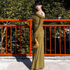 Wind Whisper Olive Green Retro Halter Knit Top and Two-Piece Set