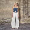White Panel Distressed Low-Rise Wide-Leg Floor-Length Jeans for Women Loose Fit