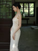 Moon White Chiffon Dress Lace Spliced Gentle and Cool Light Beige New Chinese Style Strapless Maxi