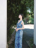 Azure Ripple Glass Skirt Porcelain Blue Tie-Dye Retro New Chinese Style Sleeveless Backless Slim Fit Dress