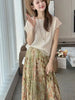Plus Size Summer Floral Pleated Short-Sleeve Two-Piece Set Fits 331 lb