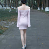 Rose Dream Pink Cloud Skirt Gentle and elegant off-the-shoulder pure and sweet fluffy dress