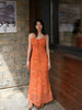 Orange Dusk Flowing Gold Skirt Moonset Autumn Rhyme Artistic and Aesthetic Retro New Chinese Style Vacation Slip Dress