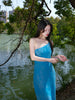 Qingyi Overlapping Wave Skirt Classic Sapphire Blue New Chinese Style Resort Island Retro Slim Fit Dress