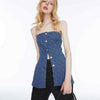 Women's Vintage Blue Denim Tube Top Tank with Waist Tie Sleeveless Slim-Fit Camisole Vest