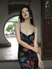 Courtyard Lily Skirt Ink-Color Exquisite Retro Flower Chinese Style Waist-Cinching Elegant Dress