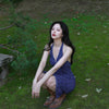 October Wind Skirt Grape Purple New Chinese Style Resort Island Retro Floral Whitening Dress