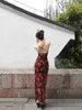 Night Mystique Red Rose Dress New Chinese Style Elegant Floral Retro Strap Backless Long