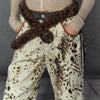 Leopard Print Patchwork Wide Leg Jeans Casual Pants