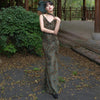 Planting Nepal Skirt Botanical Print Scoop Neck Retro One-Shoulder Strap Two-Way Maxi Dress