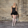 Black Swan Ballet-Style Cami Dress with Cinched Waist A-Line Pleated Bubble Hem Mini for Women