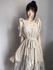 Tie-dye Ink Painting Skirt Irregular Strap Distressed Cotton Linen Patchwork Half Dress Convertible