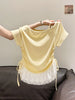 Plus Size Women's Summer French-Style Patchwork Floral Short-Sleeve T-Shirt Fits 331 lb