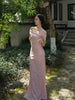 Peach Rhyme Caressing Silk Gown Pink Beauty New Chinese Style Jacquard Elegant One-Shoulder Strapless Dress