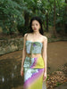 Heat Wave Patterned Skirt Forest-Style Beach Vacation Halter Neck Slit Maxi Dress Retro Lazy Outfit