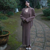 Warm Brown Set Autumn Stroll Skirt Lazy Elegant Relaxed Retro Two-Piece Sweater Cardigan
