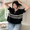 Plus Size Women's Summer Casual Knitted Short-Sleeve Relaxed Fit Sweater Fits 88-331 lb