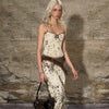 American Leopard Print Denim Tube Top Camisole with Cinched Waist