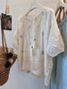 Plus Size Women's French-Style Embroidered Puff-Sleeve Shirt