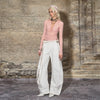Women's Pink Striped Slouch Neck Long Sleeve Cotton Knit Top Slim Fit Layering T-shirt