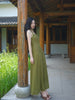 Moss Traces Weaving Jade Skirt Retro Forest Green Square-Neck Slit A-Line Dress with Waist Cinching