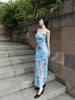 Mysterious Blue Floral Rhythm Skirt Chilly and Elegant Flower Retro New Chinese-Style Halter Pencil Dress