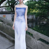 Qingzi Misty Skirt Gradient Purple Dip-Dye Ruffle Neck Tie-Dye Mesh Dress Halter Backless Long