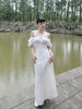 Bright White Lace Dress Elegant Palace Style Puffed Sleeves New Chinese Original Square Neck Long