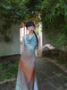 Sunset Glow Skirt Chinese-Style Gentle Rosy Cloud Gradient Pleated Sleeveless Draping Collar Tie-Dye Dress