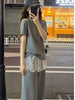 Plus Size Women's Summer New-Style Lace Patchwork Relaxed Fit Two-Piece Set Fits 331 lb