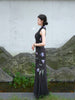Indigo Ink Wash Inkstone Skirt Purple Iris Ink-Dyed New Chinese Style National Wind Qipao Dress Top and Set