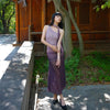 Poem Among Flowers Skirt Late Spring Purple Style with Gradient Mesh Lace One-Shoulder Slim Dress