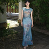 Qingwan Ziyuan Skirt Iris Retro Chinese Style Scoop Neck Slim Fit Jumpsuit + Mermaid Long