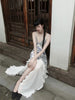 Blue Creek Flower Snow Skirt Small Fresh Floral Lace Spliced Chinese Style Halter Irregular Dress