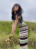 Xiao Juchuan Chestnut/Green Field Set Color-Blocked Retro Irregular Knit Sweater and Skirt