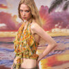 Sunset Gold Floral Halter Backless Cami Crop Top
