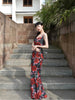 Deep Ink Plum Blossom Skirt Azalea New Chinese Style Rose Original Floral Mermaid Strap Dress
