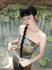 Qingyun Liuquan Skirt Natural Flavour New Chinese Style Retro Oil Painting Off-shoulder Mesh Bust Long Dress