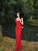 Yan Zhi Hong Xiqu Dress New Chinese Style Retro Floral Advanced Fairy Hepburn Vacation Waist Cinching