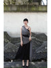 Jian Ma Wrapped Long Dress Cool Gray Linen and Cotton Raindrop Shawl New Chinese Style Layered Black