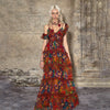 Red Floral Print Ruffle Trim V-Neck Slip Maxi Dress French Vintage Oil Painting Style Vacation Sundress