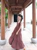 Red Clay Tiered Ruffle Retro Chinese-style Brown Cozy Tie-front Slip Dress Loose Cami