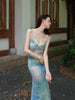 Yanshui Beiyao Skirt Fresh and Cozy Tie-Dye Halter Mermaid Dress Vacation Oil Painting Style Slim Fit One-Piece