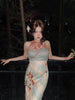 Sunset Oil Painting Skirt New Chinese Style Cheongsam Slit Deconstructed Irregular Tie Backless Dress
