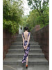 Purple Man Die Dream Skirt Rosemary Trumpet Flower Mysterious and Elegant Retro Chinese Split Maxi Dress