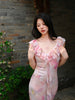 Spring Butterfly Resting on Clouds Skirt. Exquisitely Detailed New Chinese Style Hem Ruffle Mermaid Waist-cinching Slim-fit Dress