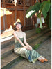 Aono Tea Aroma Skirt Light Green Forest Fairy Retro New Chinese Style Original Halter Maxi Dress