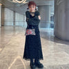 Xiao Ju Chuan Li / Dark Revival Skirt Wabi-Sabi Chinese-Style Vintage Floral Flocked Mesh